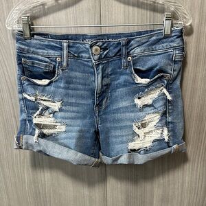 American Eagle Outfitters Blue Distressed Jean Shorts